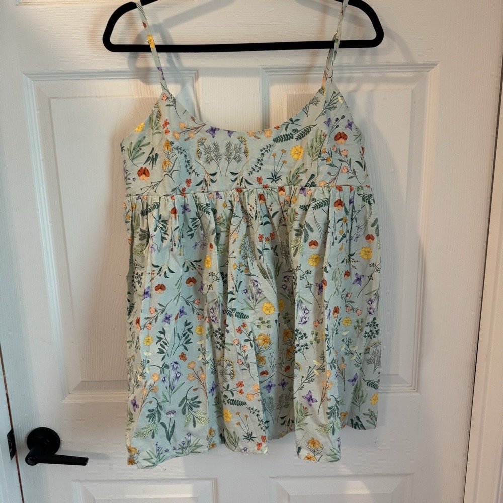 Anthropologie Hutch Green Floral Babydoll Tank Top Size L Cottagecore Boho